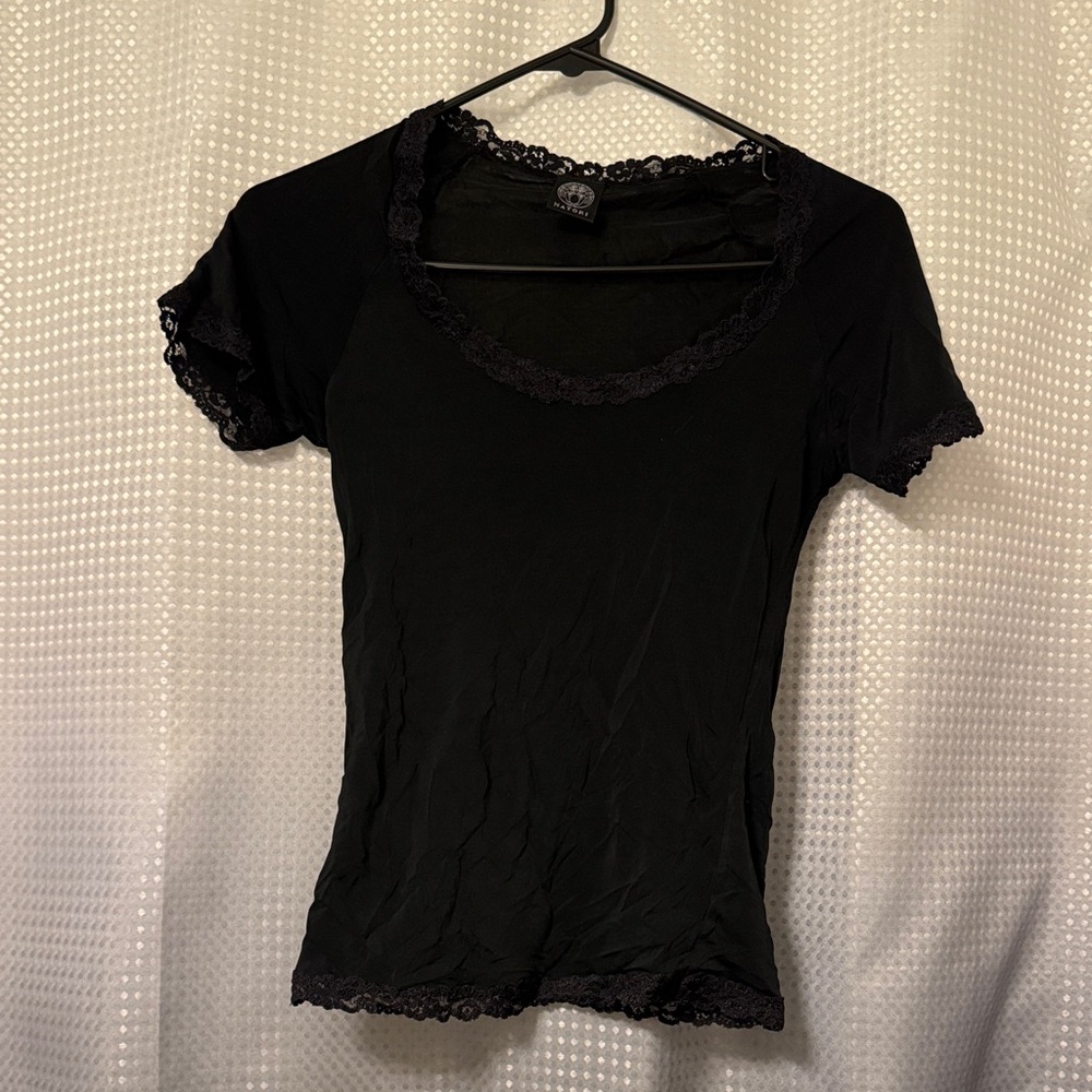 Black Lace Trim T-Shirt